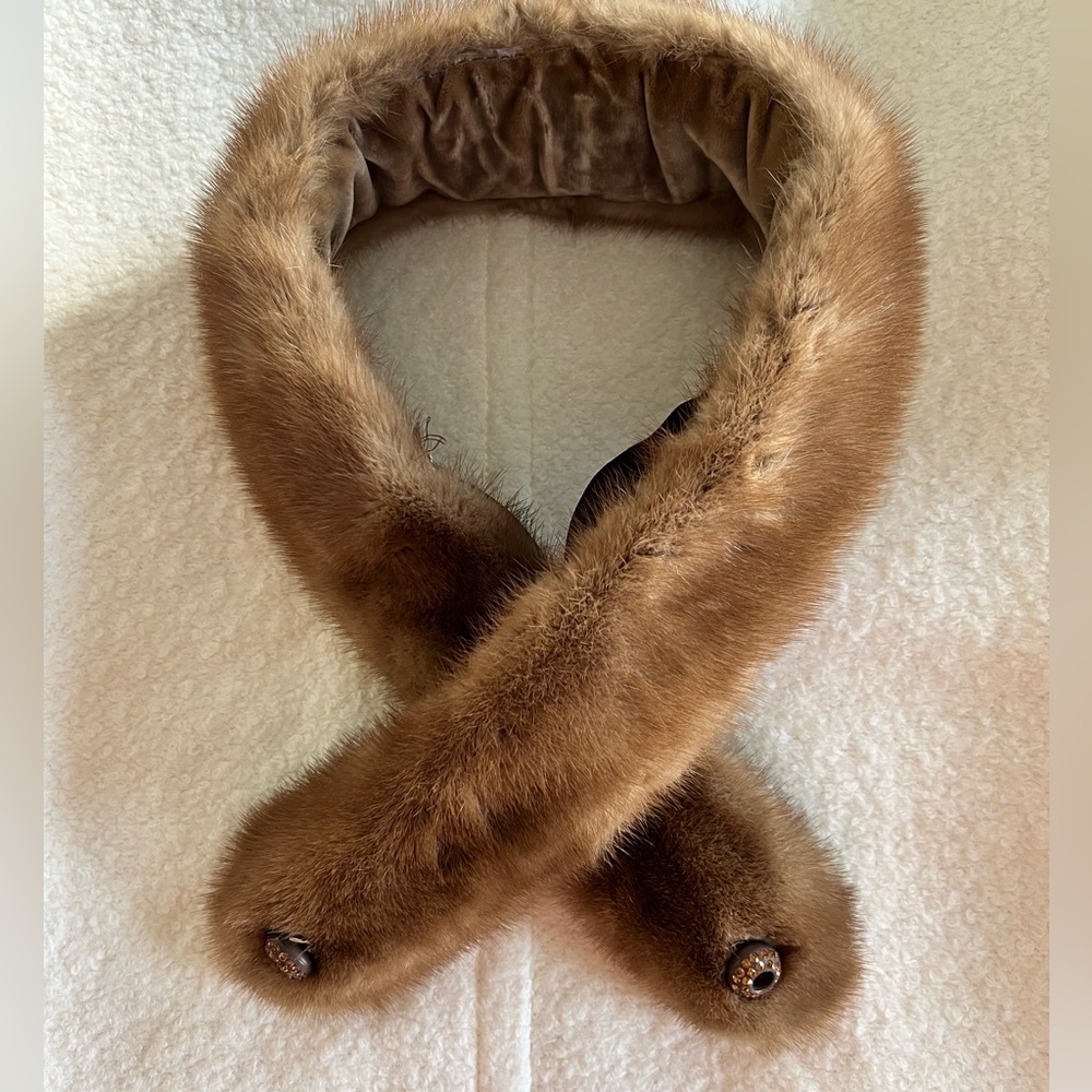 Vintage mink neck wrap stole with jewel buttons